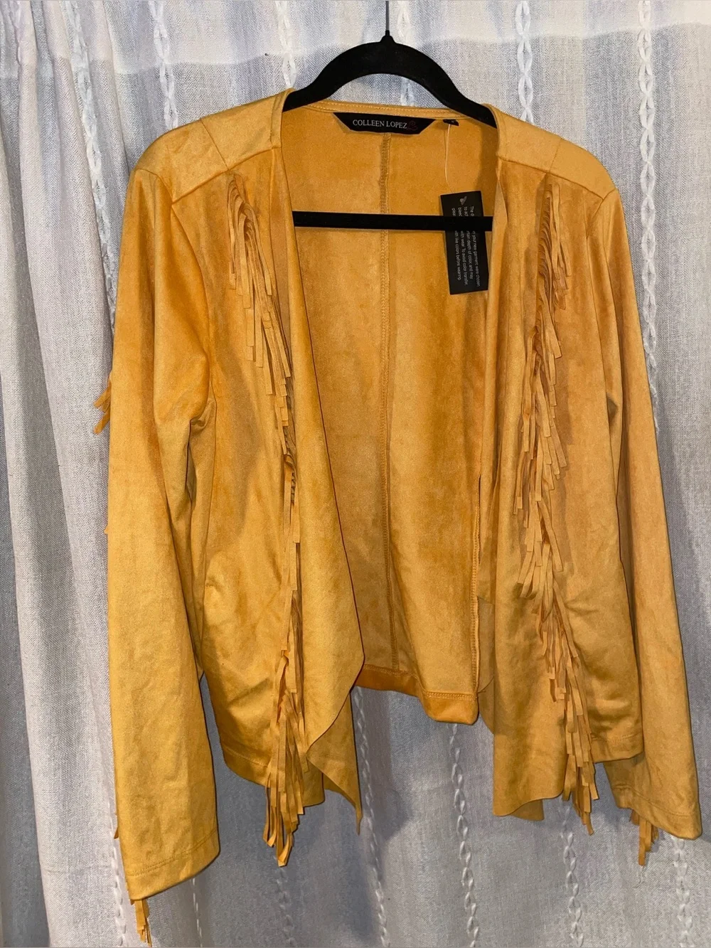 Colleen Lopez Golden Yellow Fringe Open-Front Cardigan